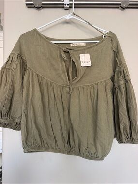 Free People Olive Green Boho Tie-Front Tunic
